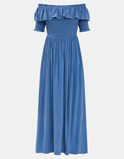 Off-The-Shoulder Smocked Maxi Dress, Blue (BLUE), large