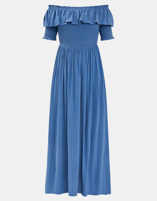 Off-The-Shoulder Smocked Maxi Dress, Blue (BLUE), large