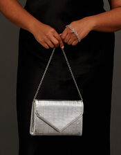 Milly Croc Clutch Bag, Silver (SILVER), large