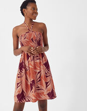 Palm Print Bandeau Dress, Orange (RUST), large