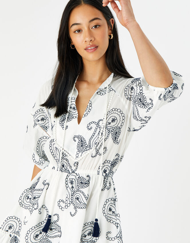 Embroidered Tassel Tie Dress, Blue (NAVY), large
