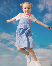 Kids Floral Embroidered Chambray Dress, Blue (BLUE), large