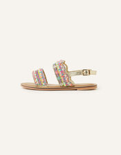 Girls Embellished Beaded Scallop Sandals, Multi (BRIGHTS-MULTI), large