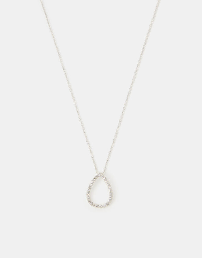 Sterling Silver Pav&eacute; Teardrop Pendant Necklace, , large