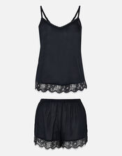Lace Trim PJ Set, Black (BLACK), large