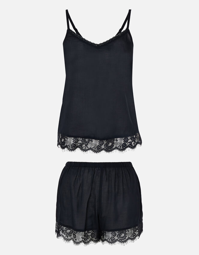 Lace Trim PJ Set, Black (BLACK), large