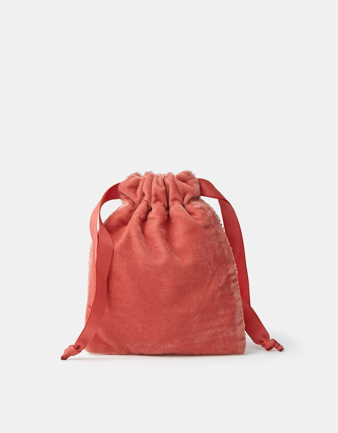Embellished Bow Velvet Drawstring Bag, Pink (PINK), large