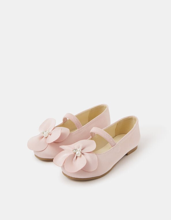 Girls Appliqué Flower Ballet Flats, Pink (PINK), large