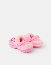 Girls Dog Charm Faux Fur Lined Clogs, Pink (PINK), large