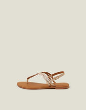 Plaited Loop Leather Sandals , Gold (GOLD), large