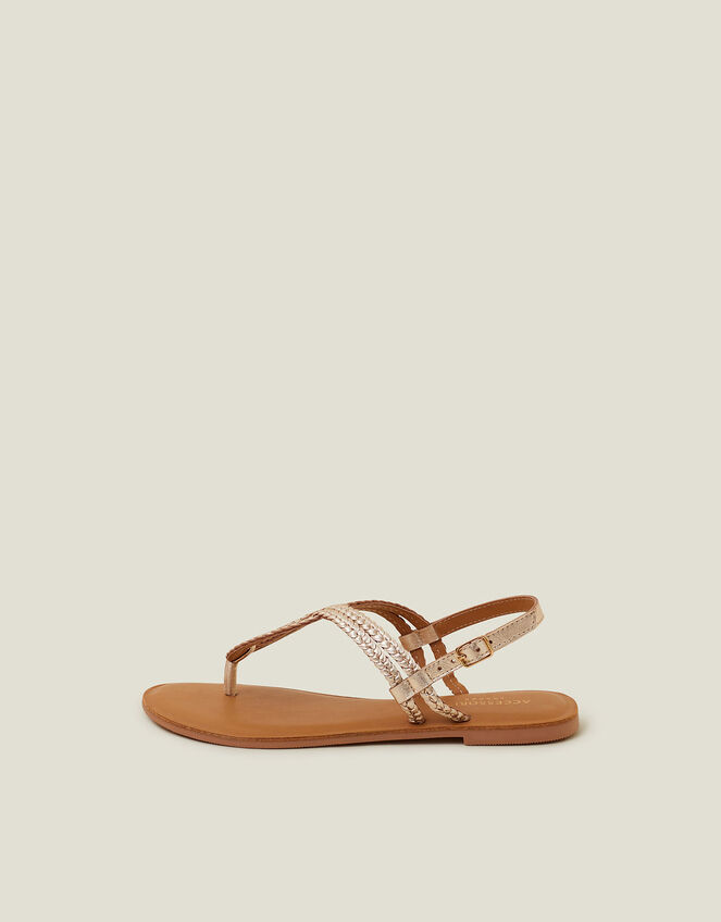 Plaited Loop Leather Sandals , Gold (GOLD), large