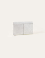 Leather Metallic Clutch, Silver (SILVER), large