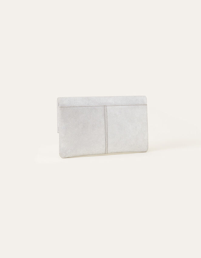 Leather Metallic Clutch, Silver (SILVER), large