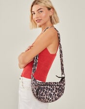 Leopard Print Nylon Sling Cross-Body Bag, , large