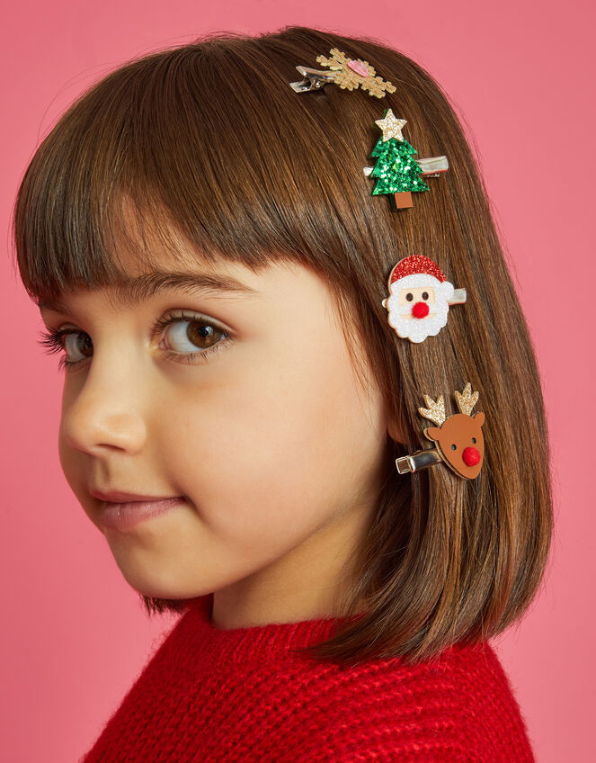 4-Pack Girls Christmas Salon Hair Clips, , large