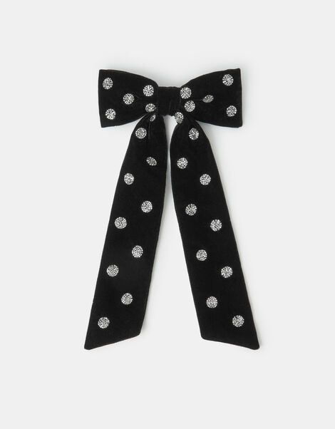 Velvet Polka Dot Bow Hair Clip, , large