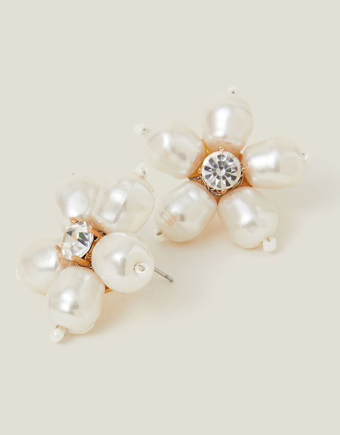 Pearl Flower Stud Earrings, , large