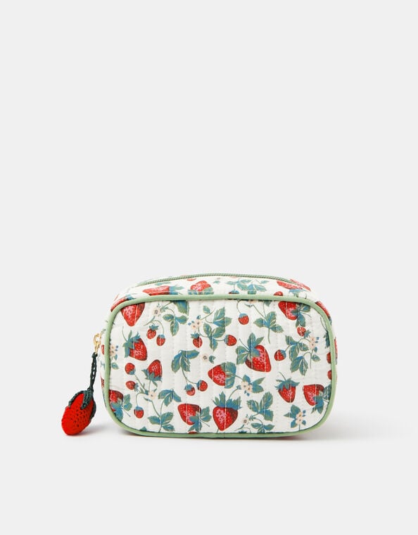 Strawberry Print Quilted Make Up Bag, , large