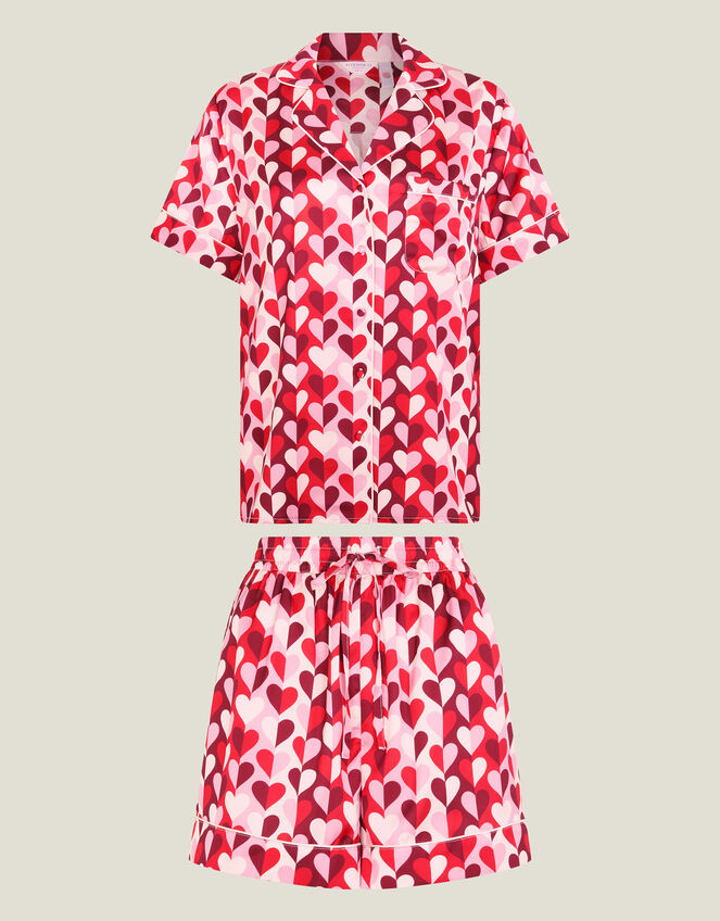 Heart Satin Short Pyjamas Set, Red (RED), large