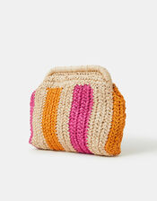Stripe Raffia Clutch Bag, , large