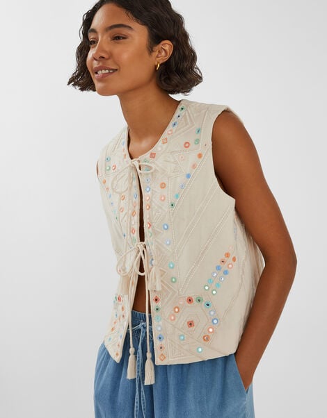 Mirror Embroidered Waistcoat, Natural (NATURAL), large