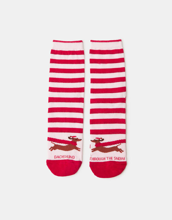 Stripy Dachshund Christmas Socks, , large