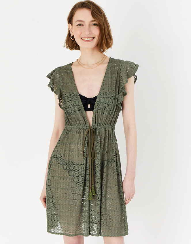 Frill Shoulder Lace Tabard, Green (KHAKI), large