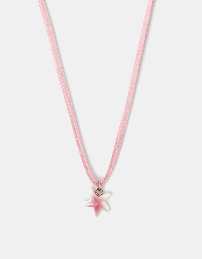 Girls Starfish Pendant Cord Necklace Pink, , large