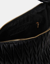 Ruched Faux Leather Handbag, Black (BLACK), large