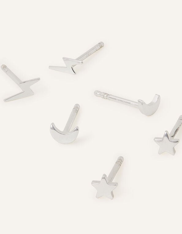 3-Pack Sterling Silver Celestial Stud Earrings, , large