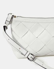Woven Faux Leather Shoulder Bag, , large