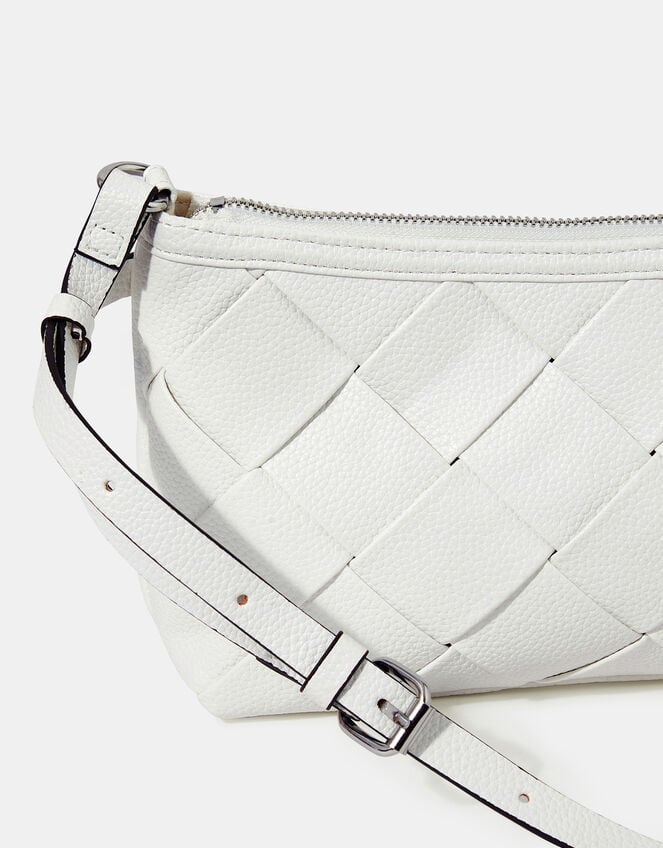 Woven Faux Leather Shoulder Bag, , large