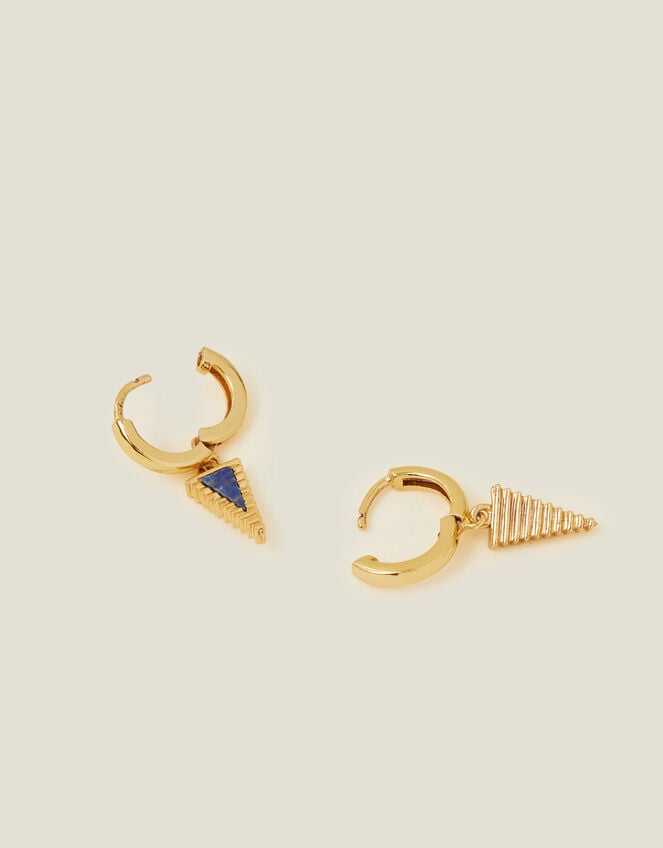 14ct Gold-Plated Triangle Lapis Hoops, , large