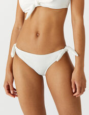 Ribbed Bunny Tie Bikini Briefs, White (WHITE), large