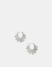 Sterling Silver-Plated Sun Ray Hoop Earrings, , large