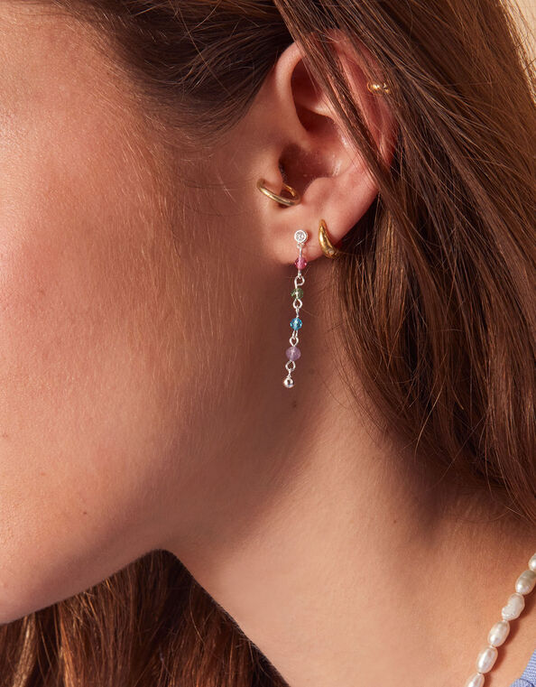 Sterling Silver Long Drop Chain Earrings, , large
