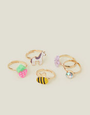 5-Pack Girls Spring Garden Adjustable Rings, , large