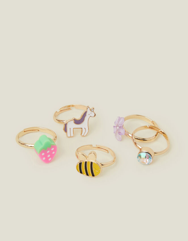 5-Pack Girls Spring Garden Adjustable Rings, , large