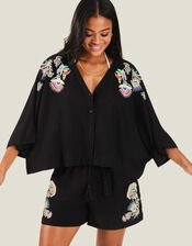 Embroidered Beach Shirt, Black (BLACK), large