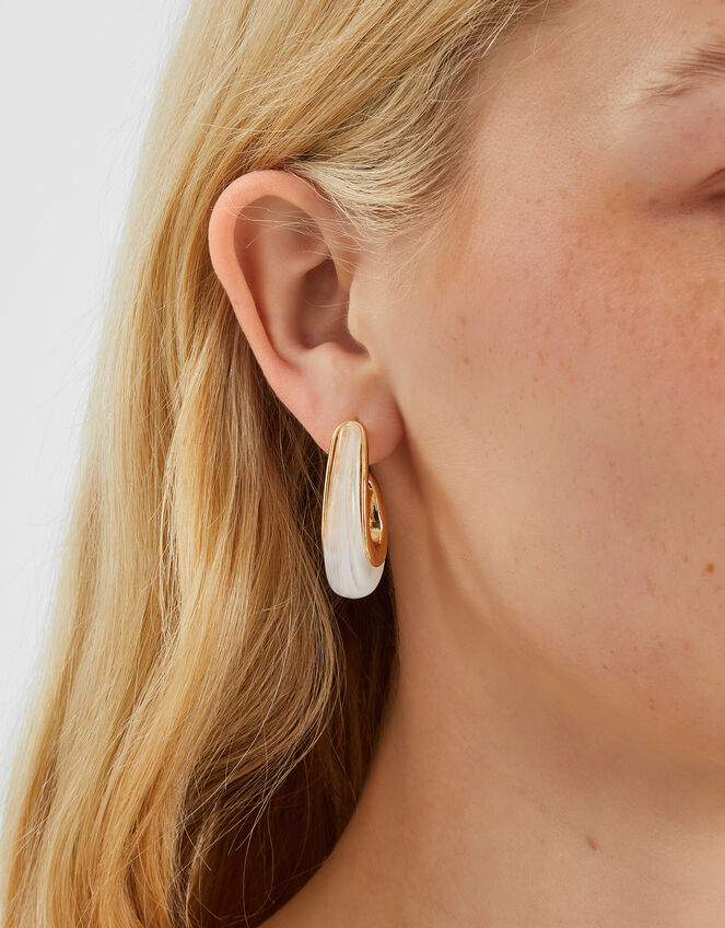 Oval Resin Hoop Earrings, , large