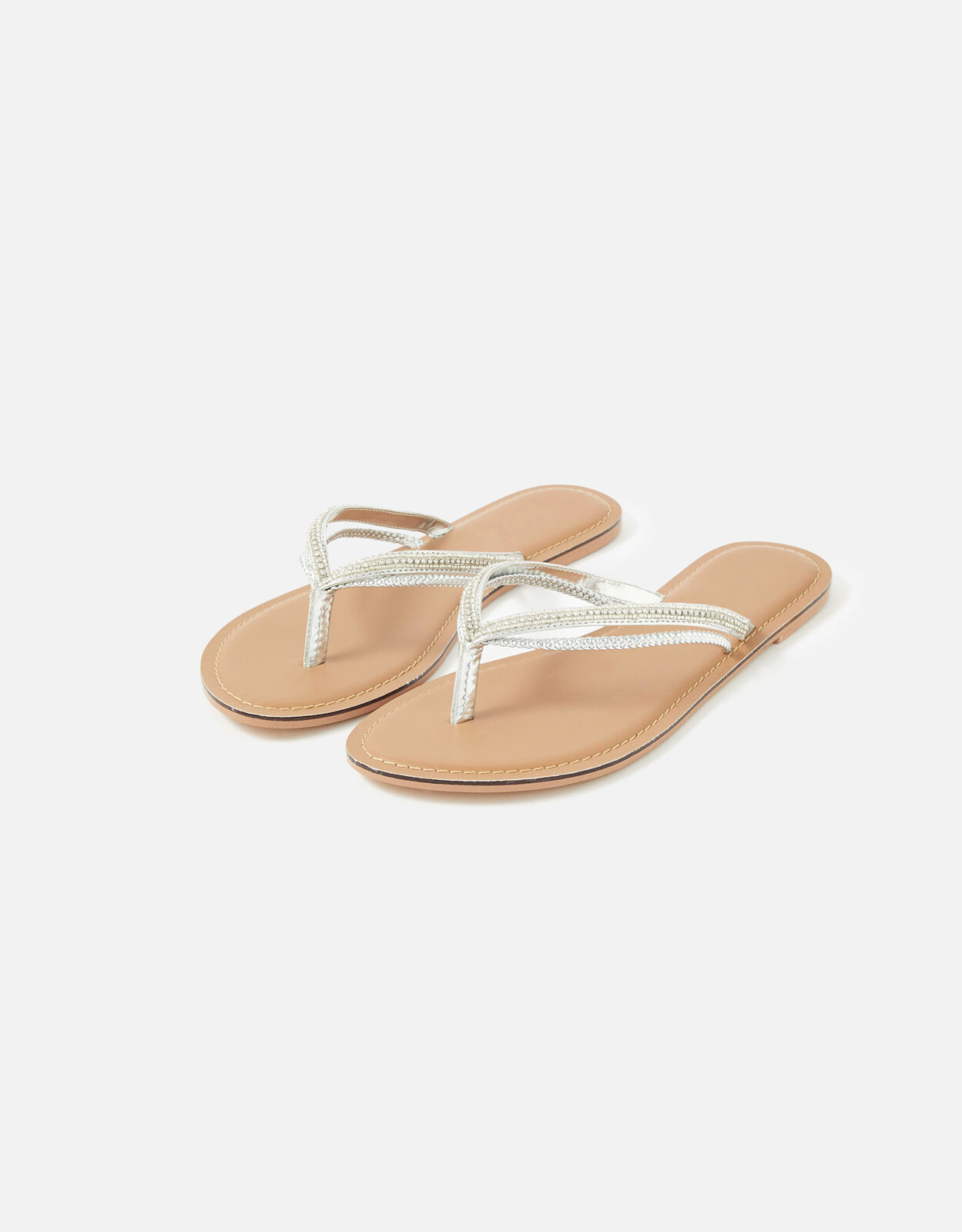silver leather flip flops