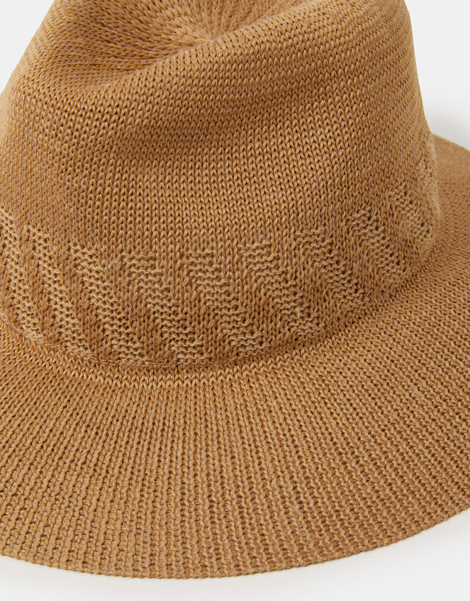 Woven Packable Fedora Hat, Tan (TAN), large