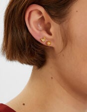 3-Pack 14ct Gold-Plated Flower Flatback Stud Earrings, , large