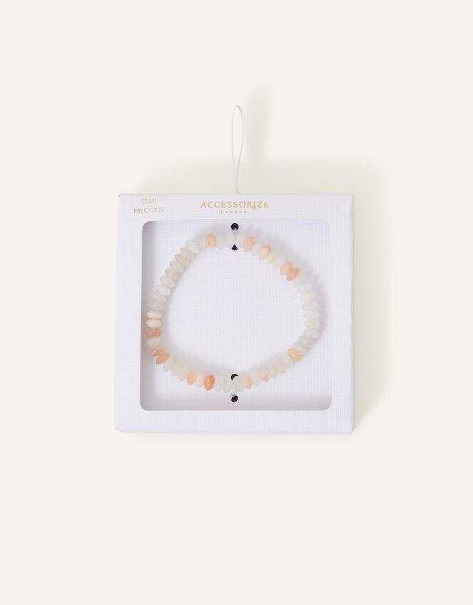 Semi-Precious Beaded Stone Bracelet, White (WHITE), large