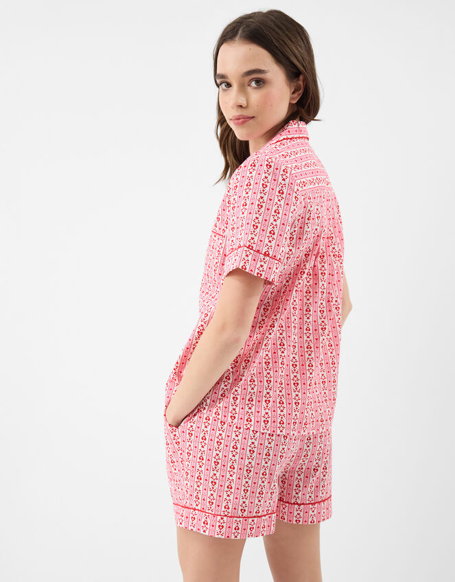 Heart Print Cotton Shorts Pyjama Set, Pink (PINK), large