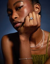 Sterling Silver-Plated Star Diamanté Signet Ring, Silver (ST SILVER), large