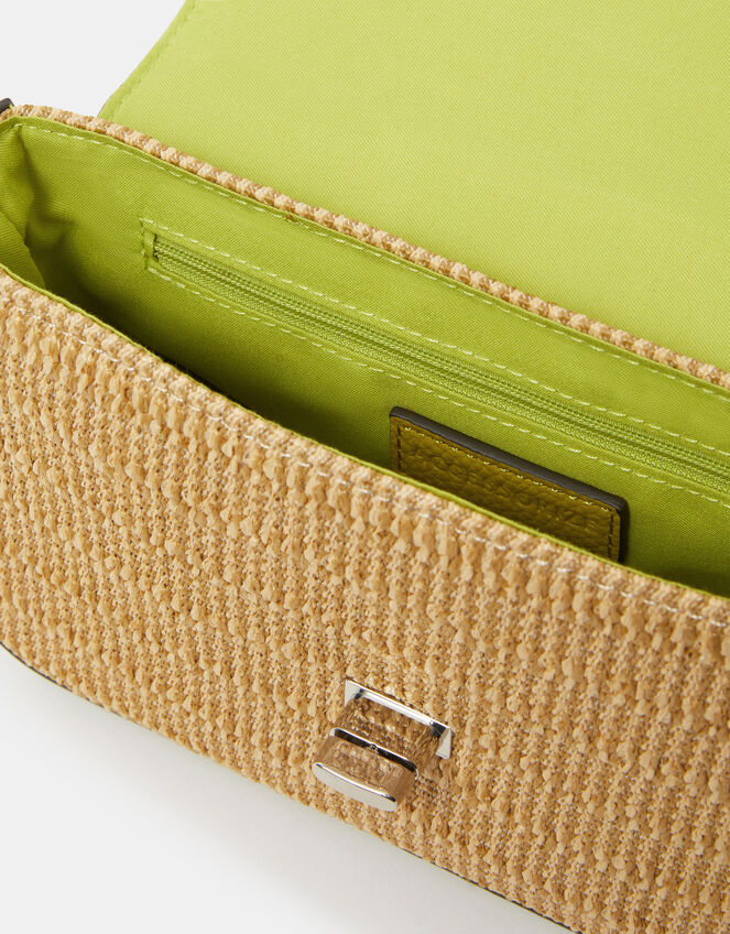 Twistlock Raffia Crossbody Bag, Green (LIME), large