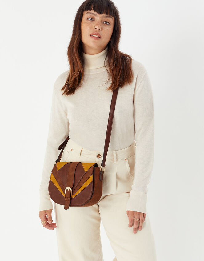 Patchwork Saddle Cross-Body Bag, , large