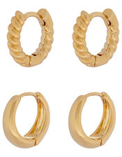Gold-Plated Twist and Plain Huggie Hoop Set, , large