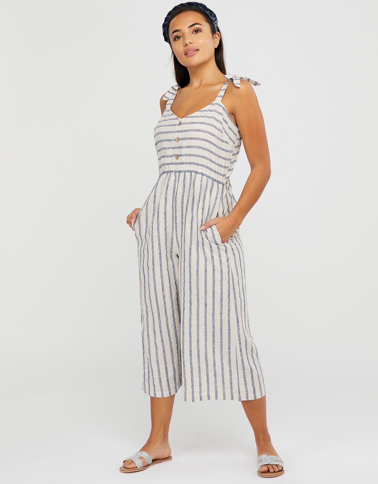 Cotton Stripe Jumpsuit Natural Summer holiday jumpsuits Playsuits Accessorize UK